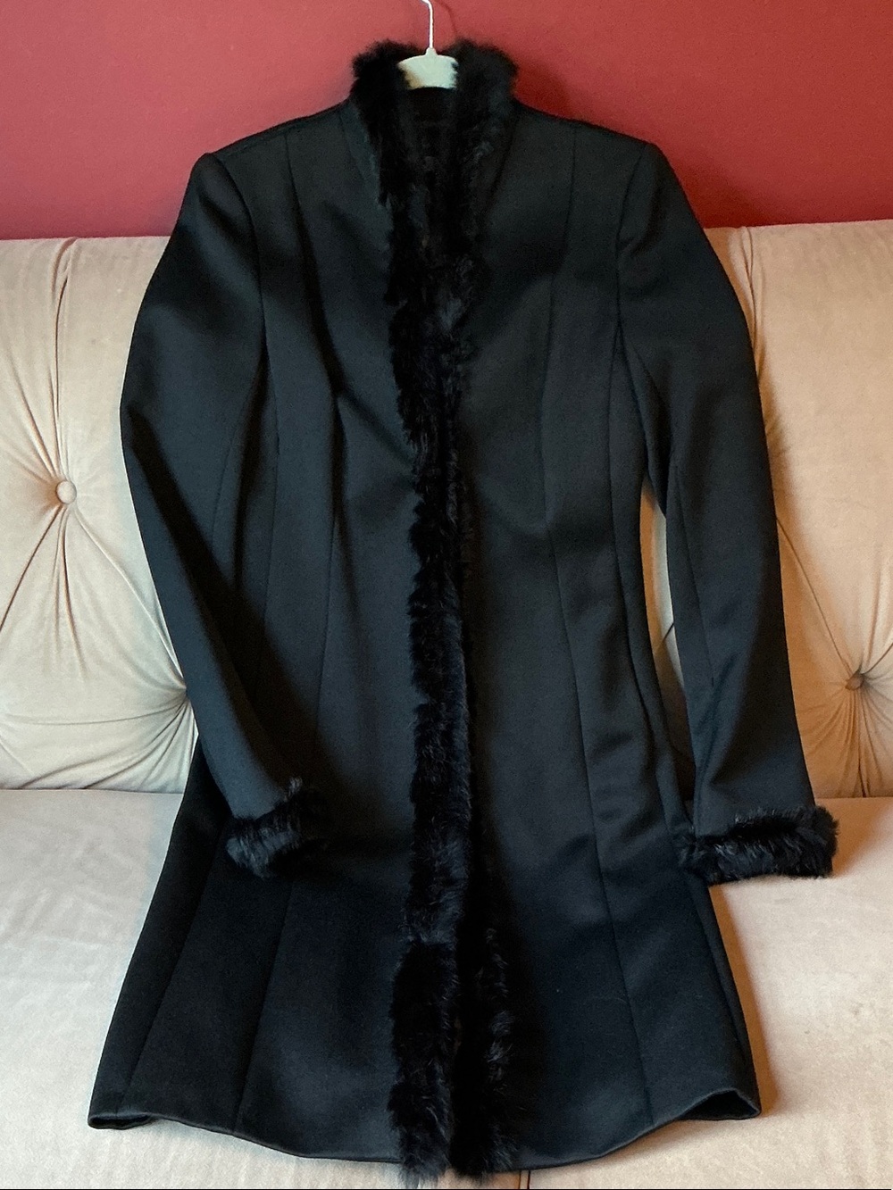 Zara Wool Tailored Coat with Faux Fur Trim